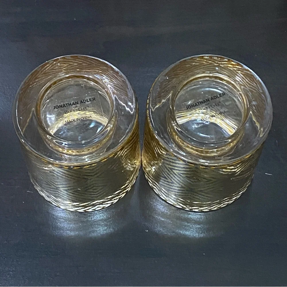 Pair of Jonathan Adler For PartyLite Gold Safari Chic Ikat Votive Candle Holder